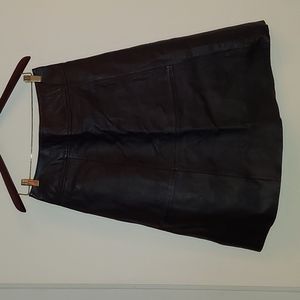 H&M Genuine Black Leather Skirt sz 6 tea length